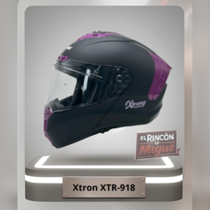 Casco abatible modular Xtrong XTR-918 color negro mate con detalles traseros en color fucsia.