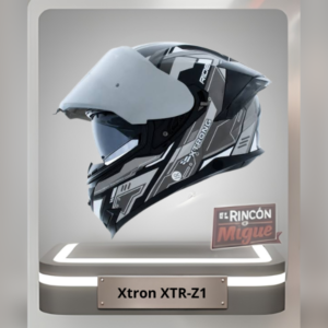 Casco de moto abatible Xtrong XTR-Z1 color blanco y negro con gráficos geométricos y visor transparente.