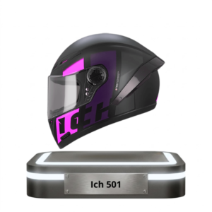 Casco integral ICH 501 color negro mate con gráficos fucsia
