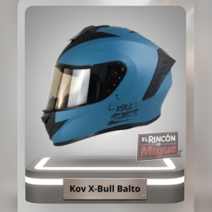 Casco de moto integral Kov X-Bull Balto color azul mate liso con sutiles detalles de letras negras en el lateral.