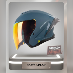 Casco integral Shaft 549-SP color azul petróleo mate, diseño aerodinámico con un espectacular visor dorado espejo.