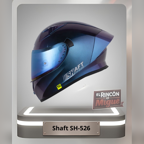 Casco de moto integral Shaft SH-526 SP EVO color azul oscuro metalizado con visor azul espejo.