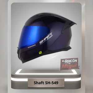 Casco integral deportivo Shaft SH-549 color morado oscuro metalizado, equipado con un visor azul brillante.