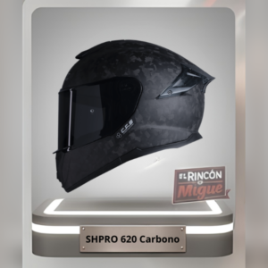 Casco integral deportivo Shaft SHPRO 620 con acabado premium en fibra de carbono forjado y visor oscuro.