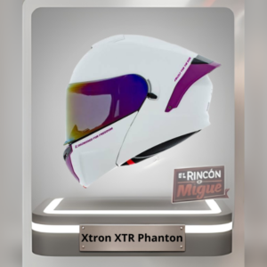 Casco integral de diseño limpio Xtrong XTR Phanton color blanco brillante con detalles fucsia y visor tornasol.