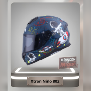 Casco integral para niño Xtrong 802 color azul con gráficos espaciales y de astronauta.