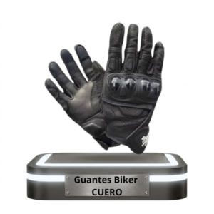 Guantes Biker clásicos de cuero negro con protecciones duras en nudillos.