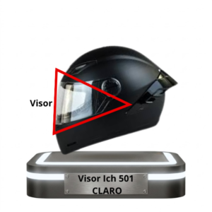 Casco Ich 501 destacando la zona del visor claro mediante un triángulo rojo.