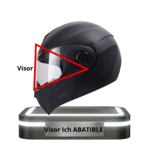 Casco abatible Ich enfocando la atención en su visor con un marcador rojo.
