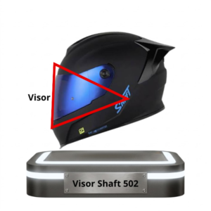 Casco Shaft 502 indicando su visor azul iridiscente con un triángulo rojo.